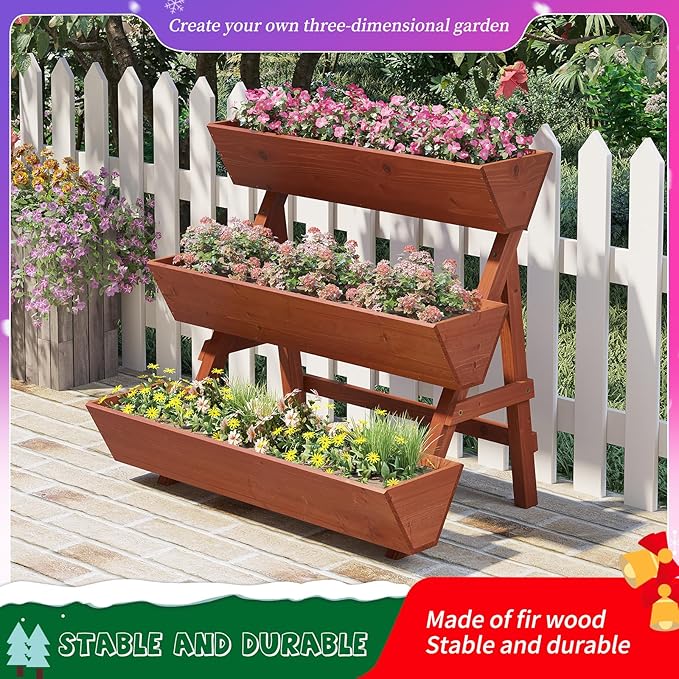 3-Tiers Wooden Raised Garden Bed, Wood Planter Box - Image 3