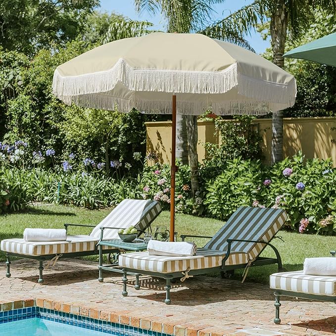 AMMSUN 7ft Patio Umbrella with Fringe Outdoor Tassel Umbrella UPF50+ Premium - Image 2