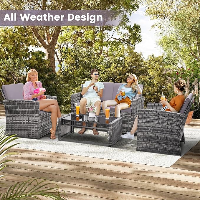 4-Piece Patio Furniture Set, Wicker Outdoor Rattan Sectional Sofa - Image 3