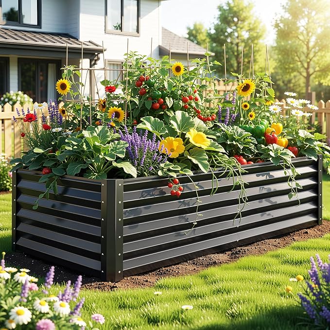 YITAHOME 6x3x1.5 ft Galvanized Raised Garden Bed Kit, Large Metal Planter Box by YITAHOME