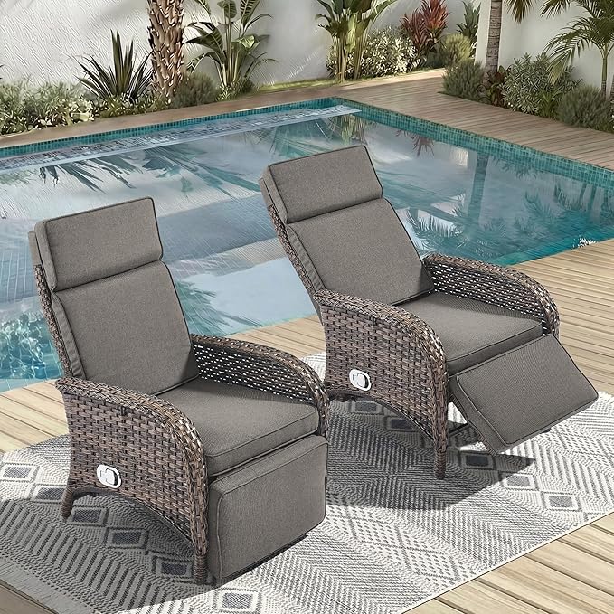 Zero Gravity Wicker Patio Recliner Chairs Set of 2 by JelwalyPatioFurnitureSet