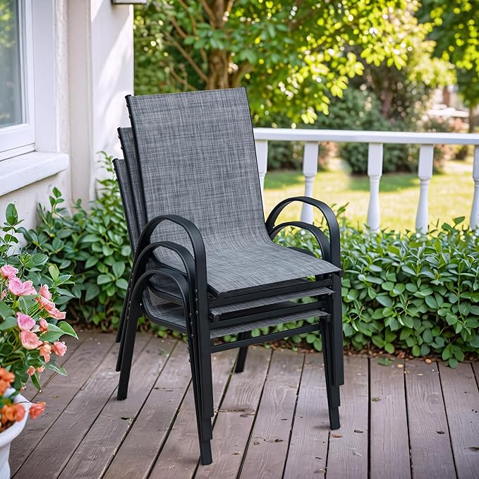 Flamaker Patio Chairs Stackable Dining Chairs Set of 4 Metal and Teslin Outdoor - Image 8