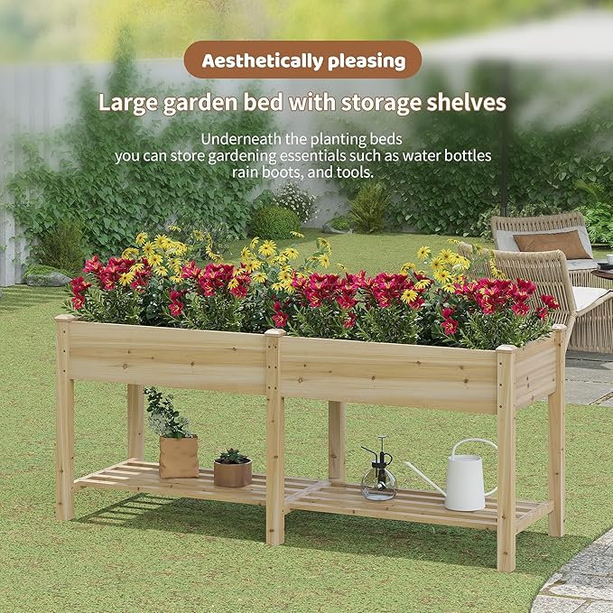 FILWH Raised Garden Bed with Legs Elevated Wooden Planter Box Stand Large - Image 4