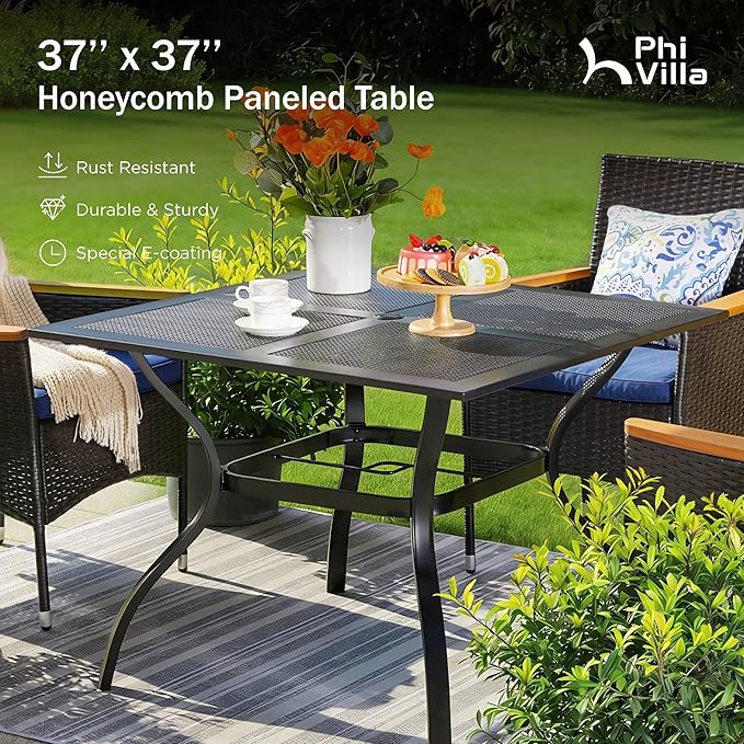 PHI VILLA 37 Inch Outdoor Dining Table Metal Steel Mesh Patio Dining Table - Image 6