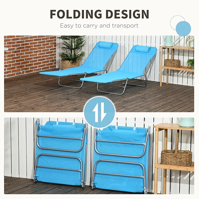 Outsunny 2 Piece Folding Chaise Lounge Chairs, Pool Sun Tanning Chairs - Image 5