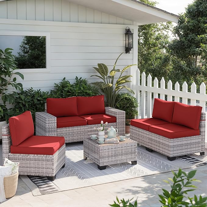 12-Piece Outdoor Patio Furniture Set Wicker Sectional Sofa Set, Patio - Image 6