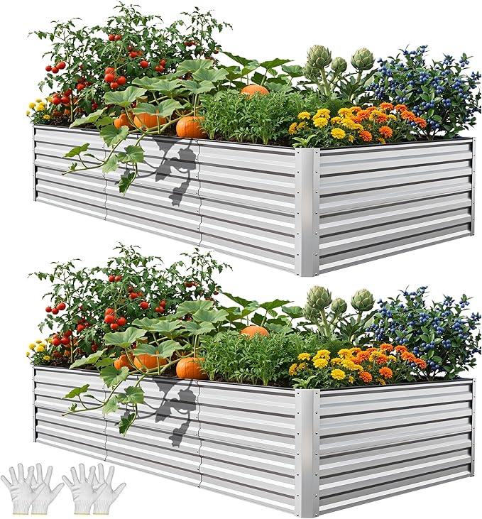 YITAHOME 8x4x2ft 2pcs Large Raised Garden Bed Kit, Galvanized Metal Planter Box by YITAHOME