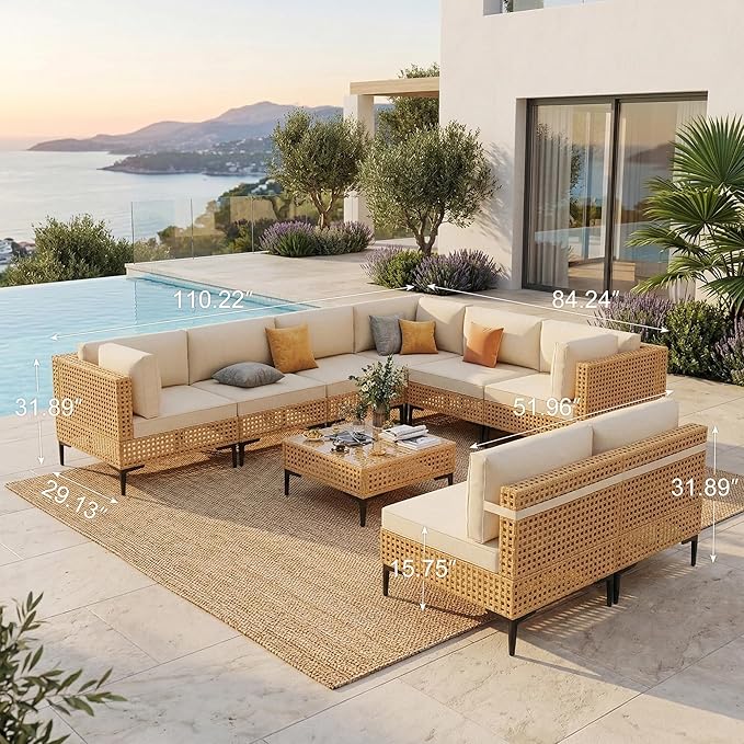 ABCASA Patio Furniture Set, Boho Patio Conversation Set Sectional Sofa - Image 2