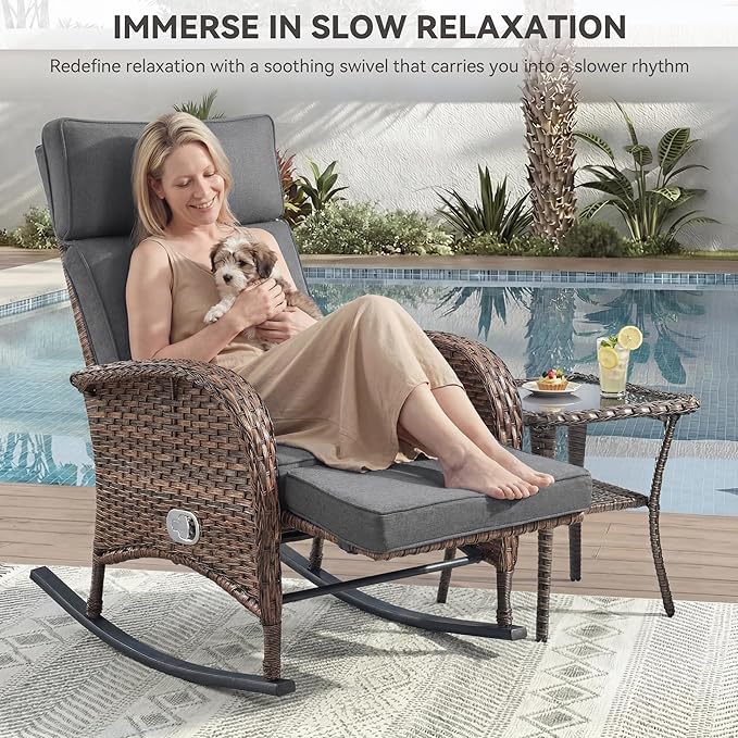 Zero Gravity Patio Rocking Wicker Recliner Chairs Set of 2- Wicker Outdoor - Image 4