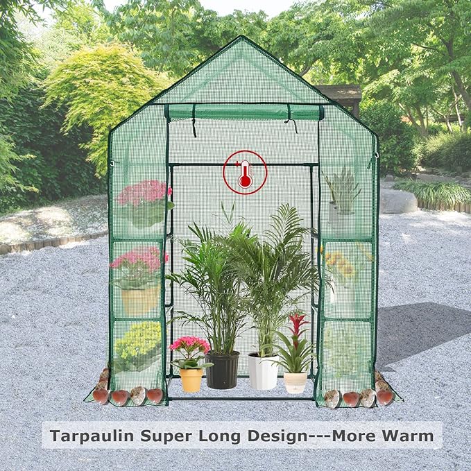 Walk-in Greenhouse for Outdoors w/ Mesh Side Windows, 3 Tiers 6 Shelves PE - Image 9