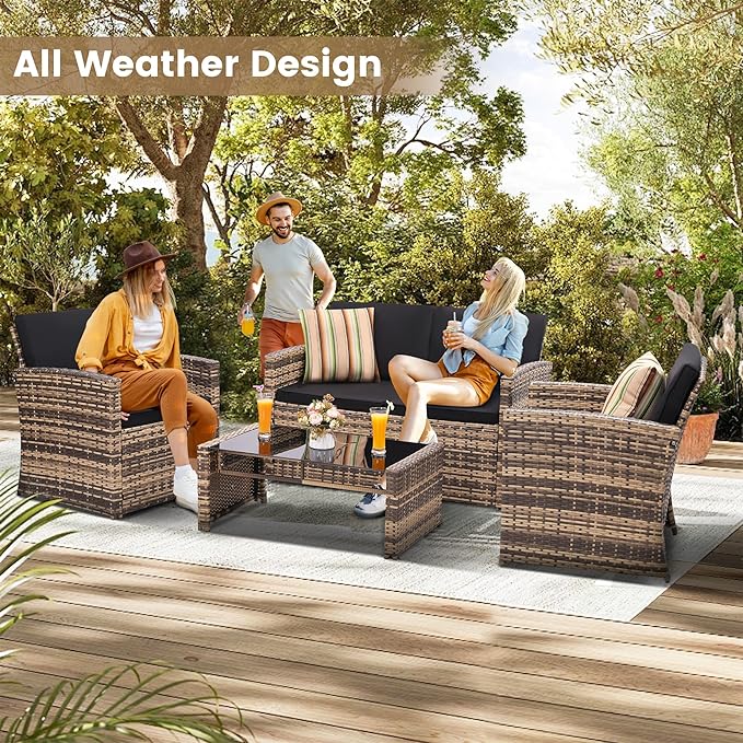 4-Piece Patio Furniture Set, Wicker Outdoor Rattan Sectional Sofa - Image 3