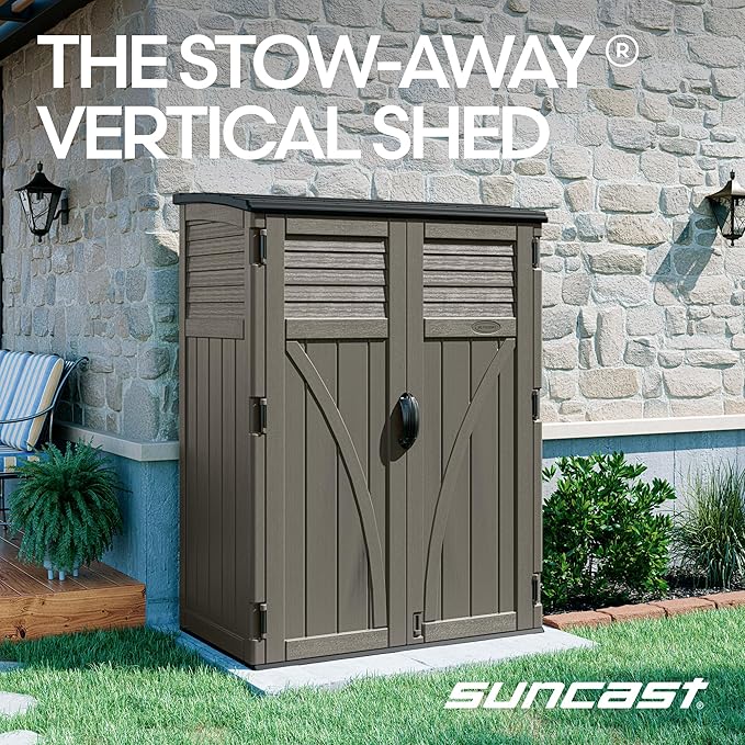 Suncast Outdoor Storage Cabinet Waterproof Resin Vertical Outdoor Storage Shed - Image 3