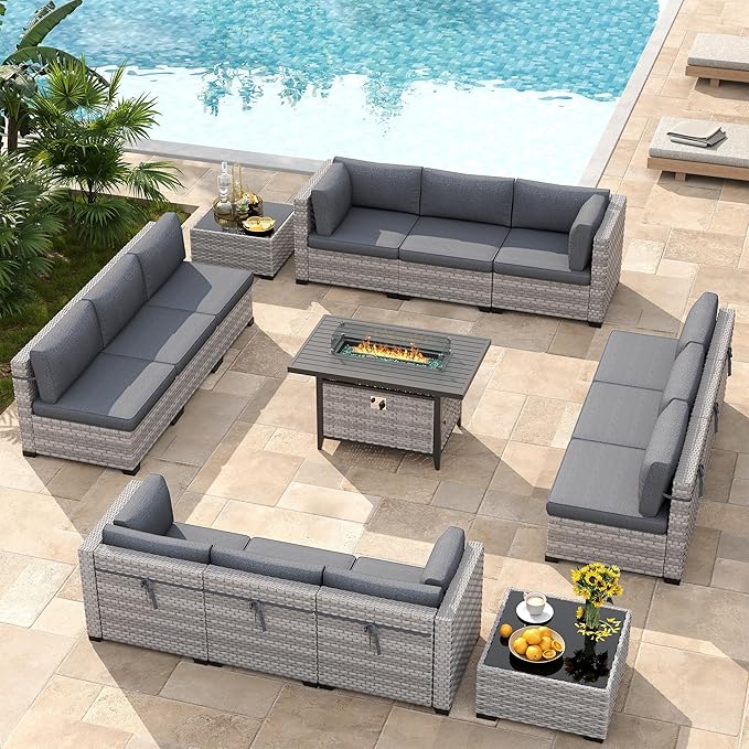 12-Seat Modern Outdoor Wicker Rattan Patio Furniture Set - Image 2
