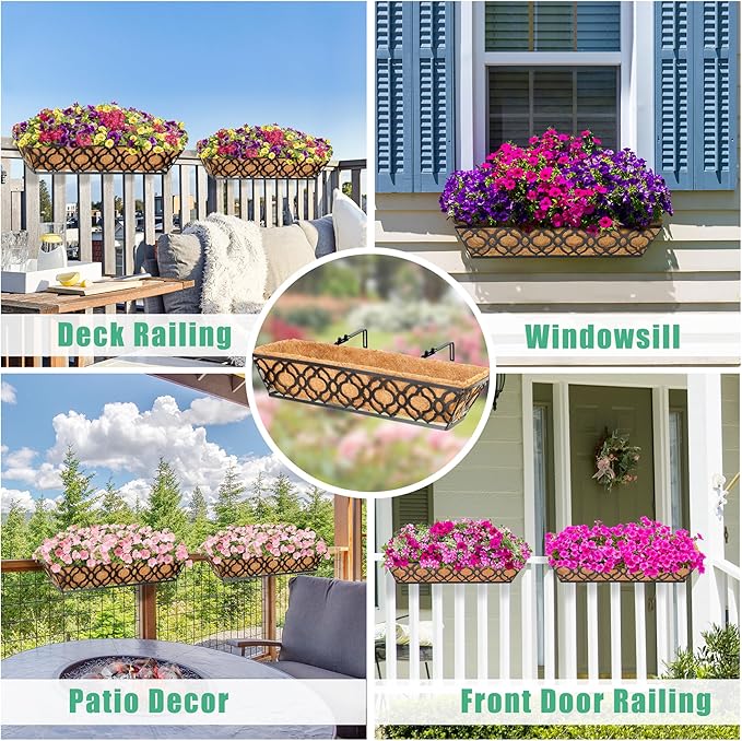 2pcs 24 Inch Window Deck with Coco Liner, Metal Hanging Flower Planter Window - Image 5