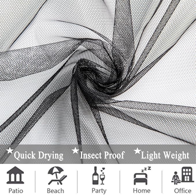 Extra Wide Outdoor Curtains Waterproof Black Voile Mesh Screen Lightweight - Image 6
