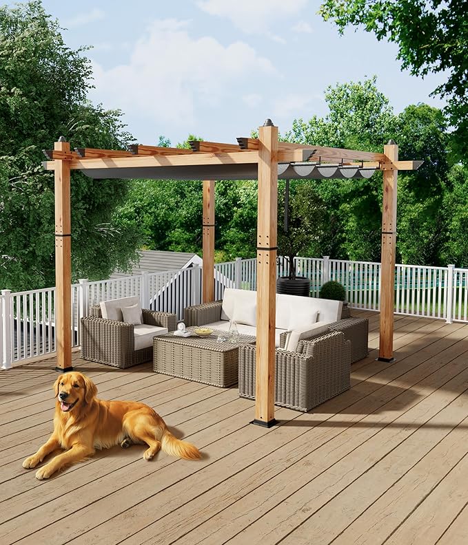 GarveeLife 10 x 10 ft Wood-Grain Aluminum Pergola Outdoor Pergola by GarveeLife