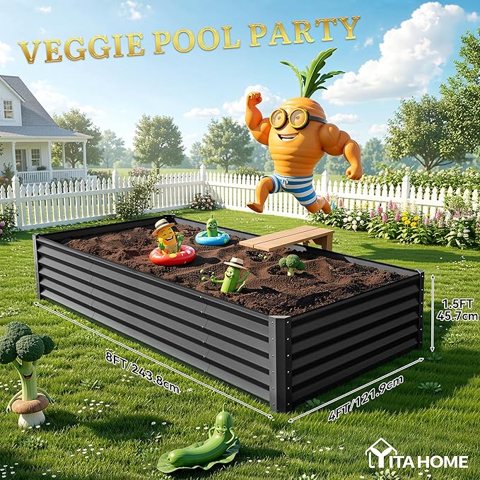 YITAHOME 8x4x1.5ft Large Raised Garden Bed Kit, Galvanized Metal Planter Box - Image 8