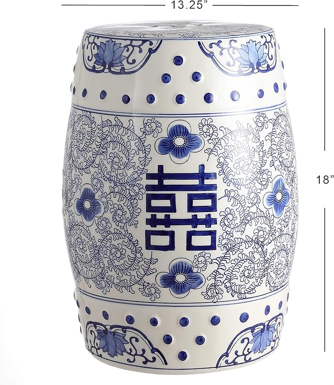 JONATHAN Y TBL1013A Double Happiness 18" Chinoiserie Ceramic Drum - Image 3