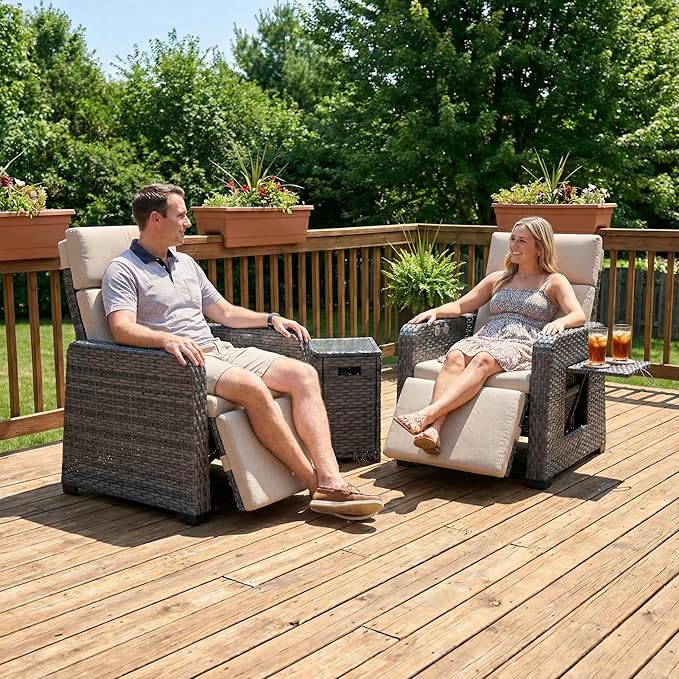 Restland Outdoor Recliner with Independent Adjustable Back & Footrest Wicker - Image 8
