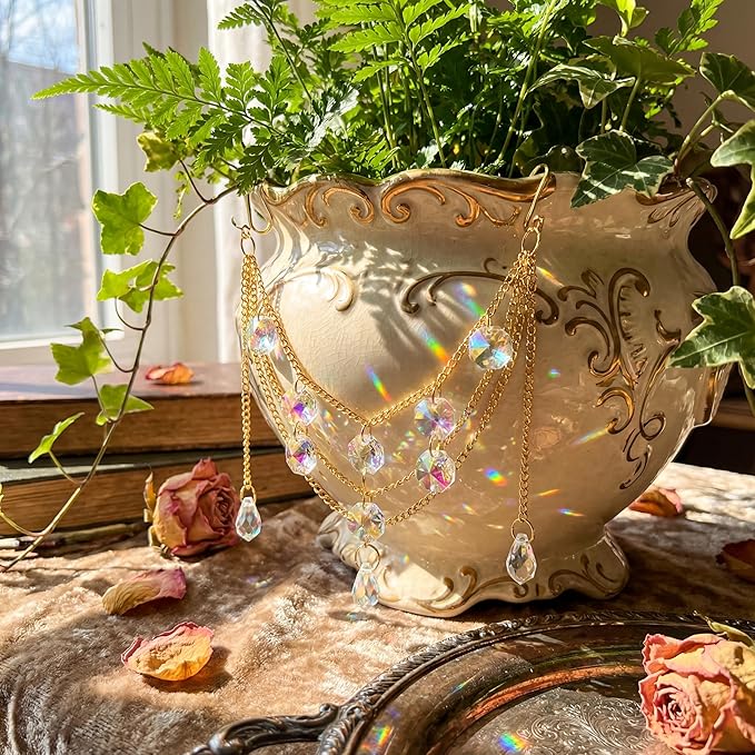 Sun Catcher Plant Hanger with Beads and Glass Crystal Beaded Plant Accessories - Image 2