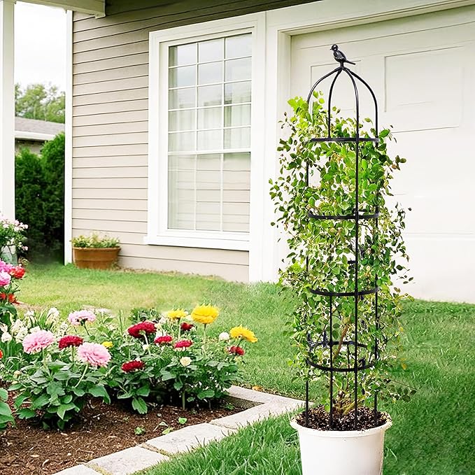 6FT Garden Obelisk Trellis for Climbing Plants, Adjustable 4-Tier Metal Plant - Image 7