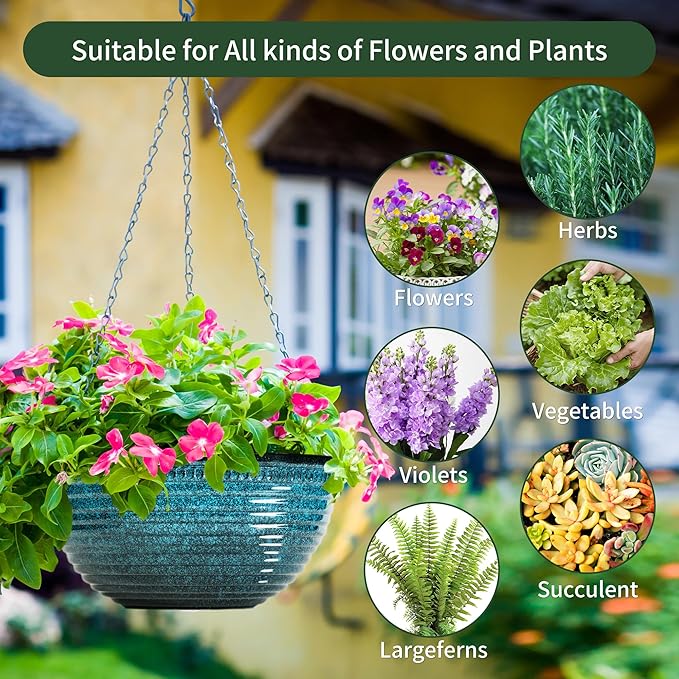 12 inch Hanging Planters for Indoor Outdoor Plants, 2 Pack Large Hanging Flower - Image 6