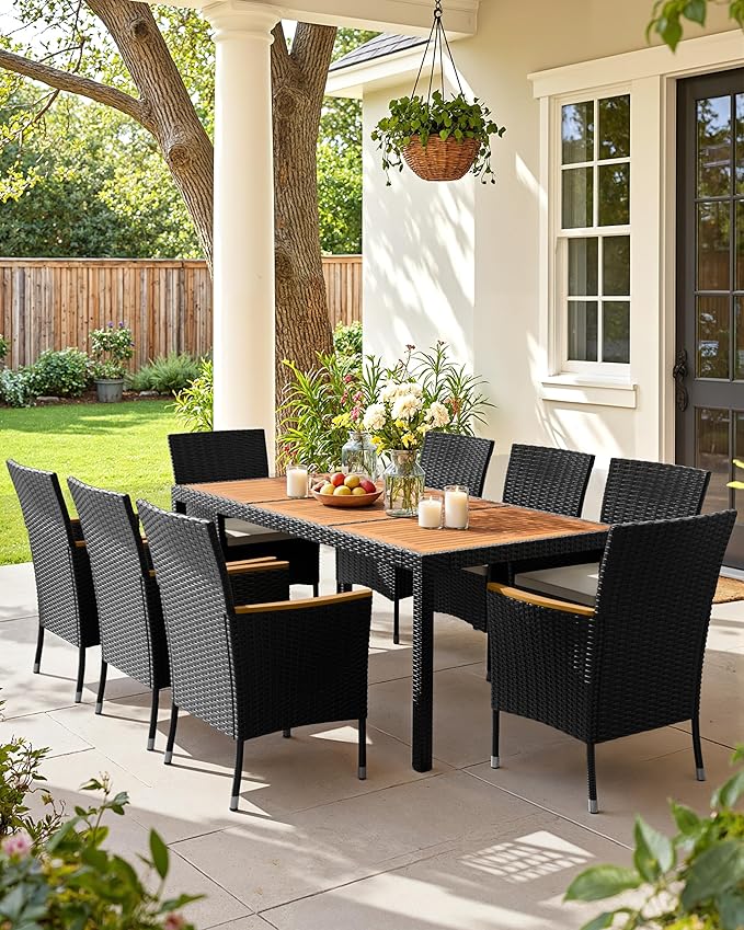 Flamaker 9 Piece Patio Dining Set Outdoor Acacia Wood Table and Chairs - Image 2