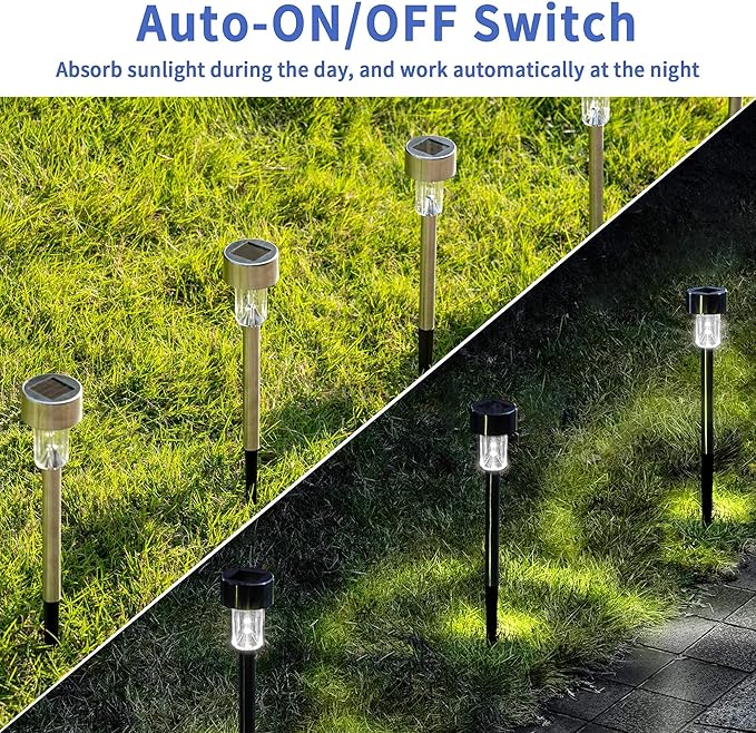 GIGALUMI Solar Pathway Lights, Stainless Steel IP44 Waterproof Auto On/Off - Image 5