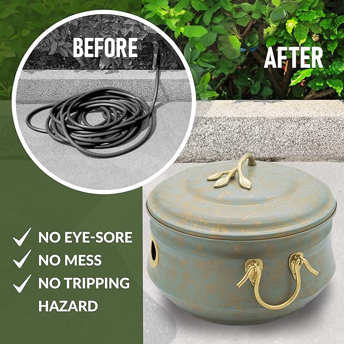 Sedona Hose Pot with Lid, Brass Accents, holds up to 100-Feet of Hose By Good - Image 2