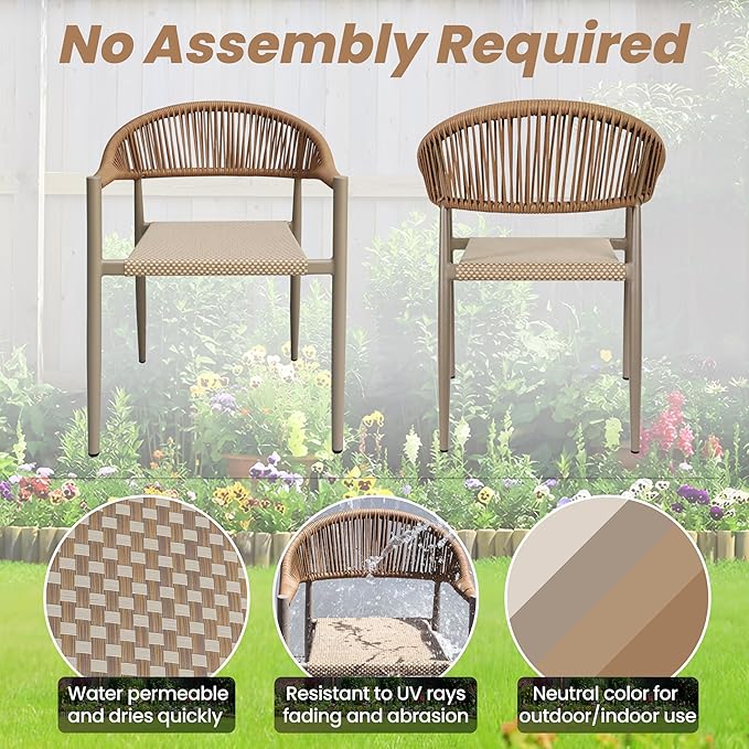 8 Pcs Stackable Patio Dining Chairs, Aluminum Rattan Outdoor Dining Chair - Image 6