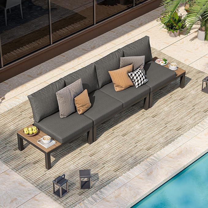 Aluminum Outdoor Patio Furniture Set, 4 Seats Modular Patio Sectional Sofa Set by Oasbira