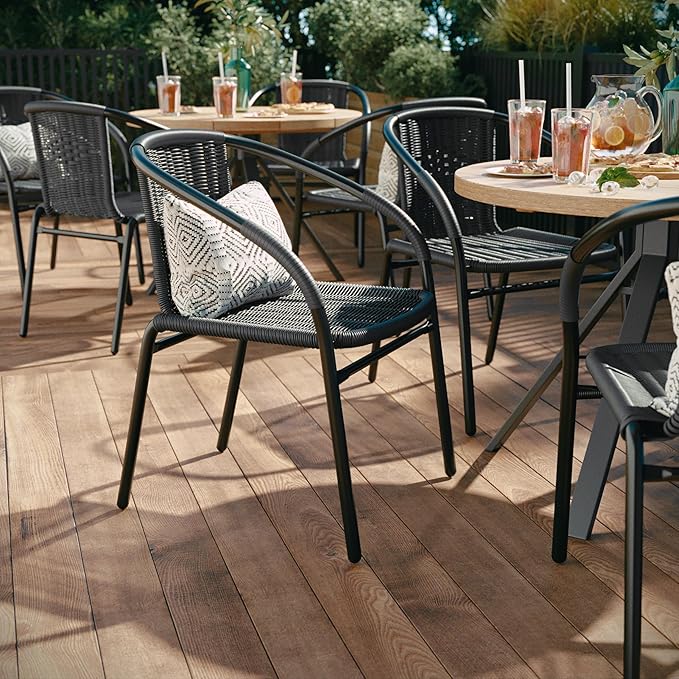 Flash Furniture Lila 2 Pack Gray Rattan Indoor-Outdoor Restaurant Stack Chair - Image 6