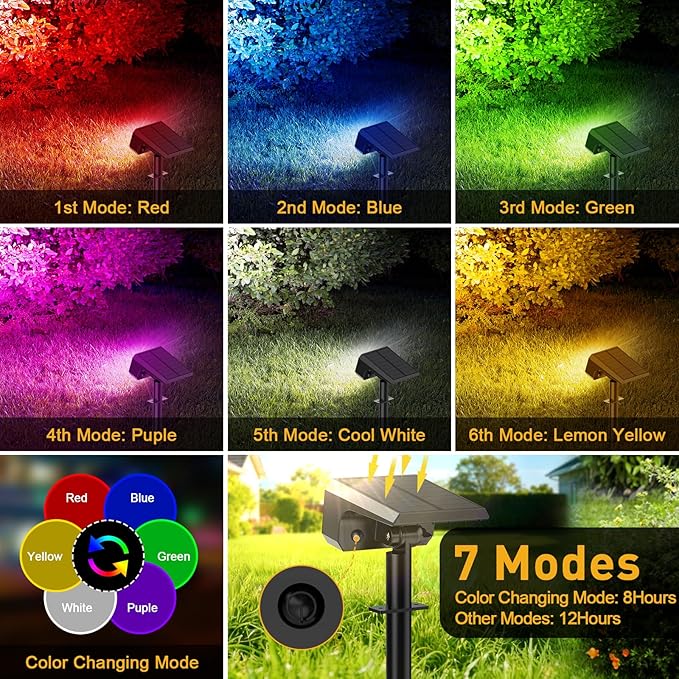 Solar Color Changing Spot Lights Outdoor Waterproof IP65, 2-in-1 Landscape - Image 5