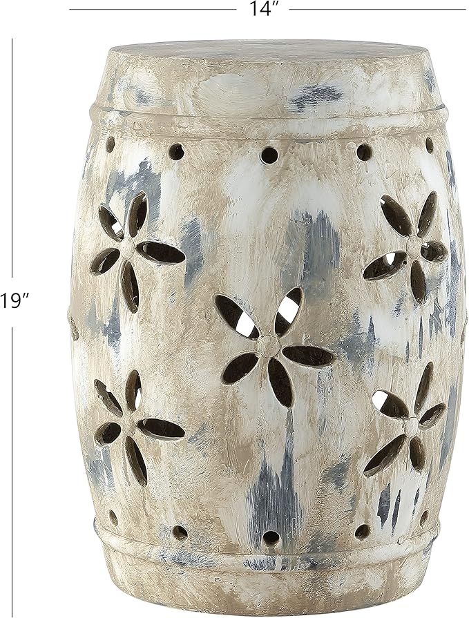 Safavieh Outdoor Collection Ilia Antiqued Cream Garden Stool - Image 4