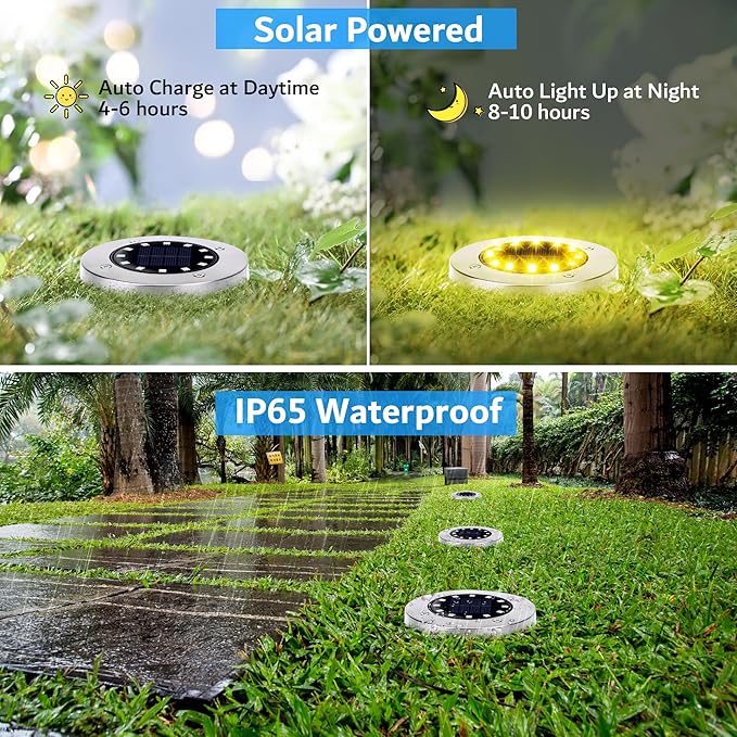 Biling Solar Ground Lights Outdoor 12 Packs, Bright 12 LEDs Solar Lights - Image 3