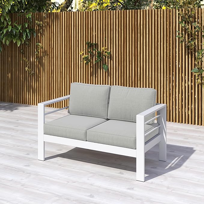 Kiss the Water Outdoor Patio Furniture Loveseat Sofa, All-Weather Metal - Image 8