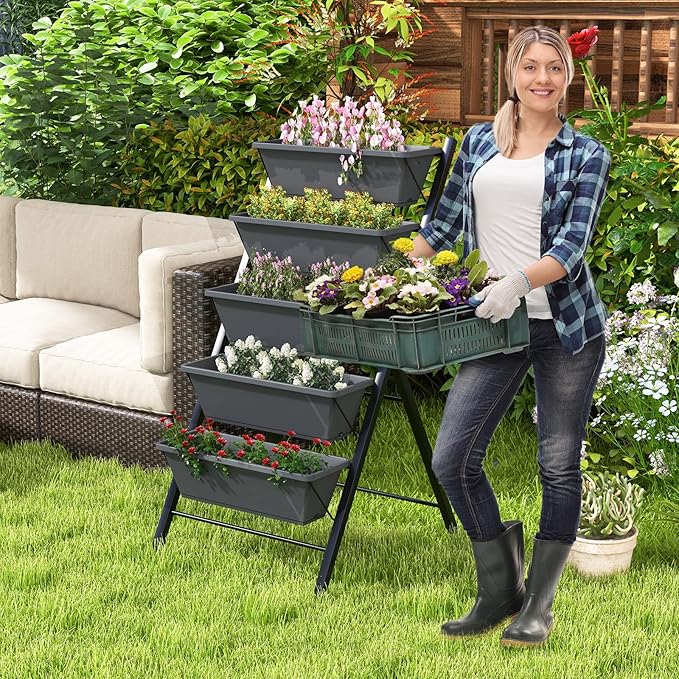 Giantex Set of 2 Vertical Raised Garden Bed on Wheels, Elevated Planter Raised - Image 9