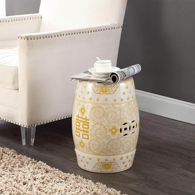 JONATHAN Y TBL1013B Double Happiness 18" Chinoiserie Ceramic Drum - Image 2