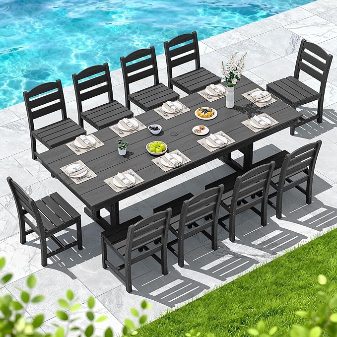 SERWALL Outdoor Dining Table, All Weather HDPE Outdoor Furniture - Image 9