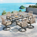 Patio Dining Set 7 Piece, 6 x Woven Rattan Swivel Chairs by SUNSHINEVALLEY