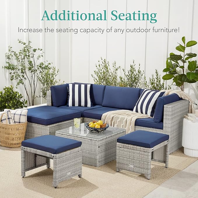 Best Choice Products Set of 2 Wicker Ottomans, Additional Seating, Side Table - Image 4
