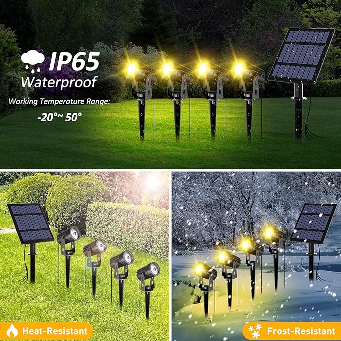 T-SUN Solar Spotlights, 4-in-1 Solar Landscape Spot Lights Outdoor Waterproof - Image 4