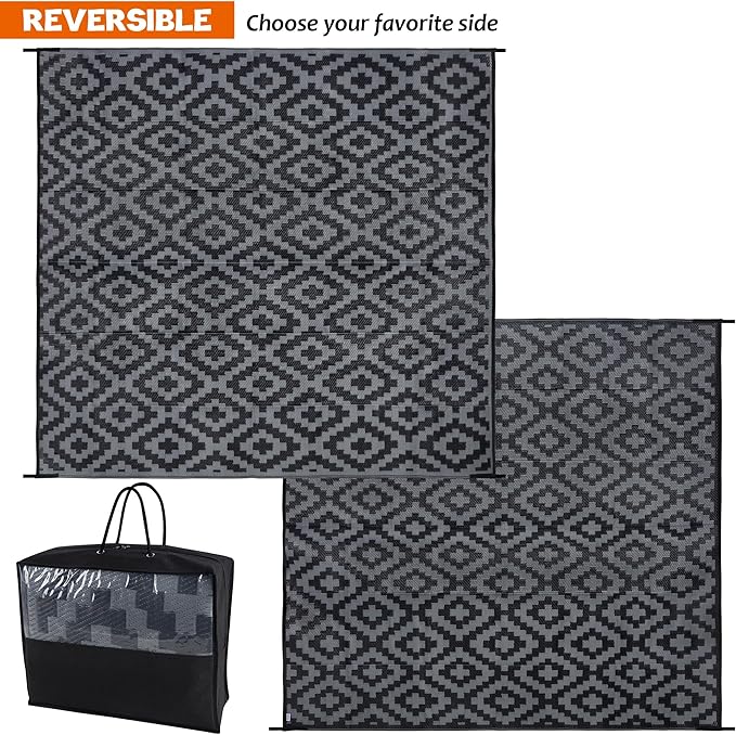 SAND MINE Waterproof Outdoor Rug 8x8 ft, Plastic Reversible Rug, Modern Area Rug - Image 3