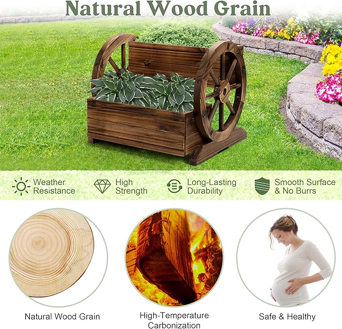 Wooden Wagon Planter Box, Garden Planter - Image 5