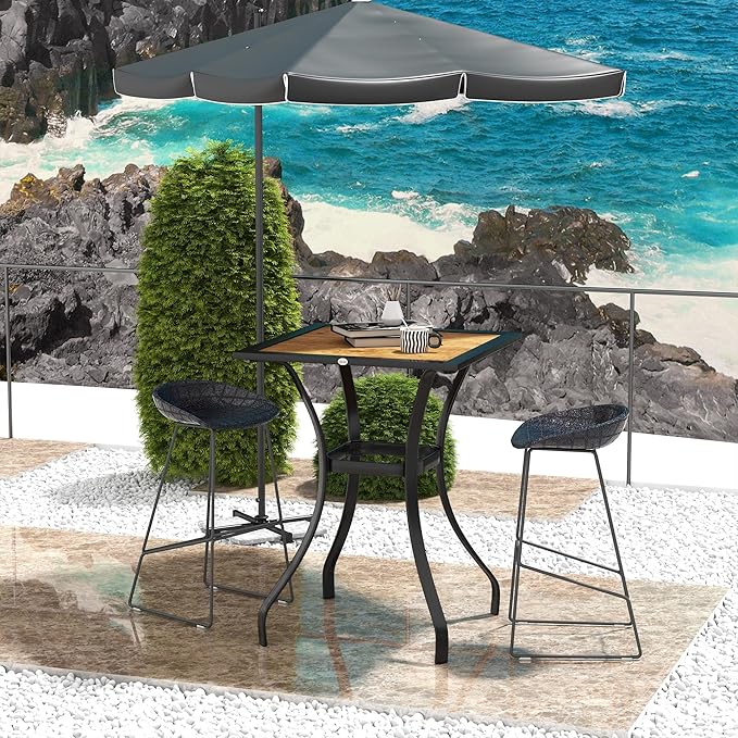Outsunny 28" Outdoor Bar Table, Faux Wood Patio Furniture, Square Wood-Like - Image 7