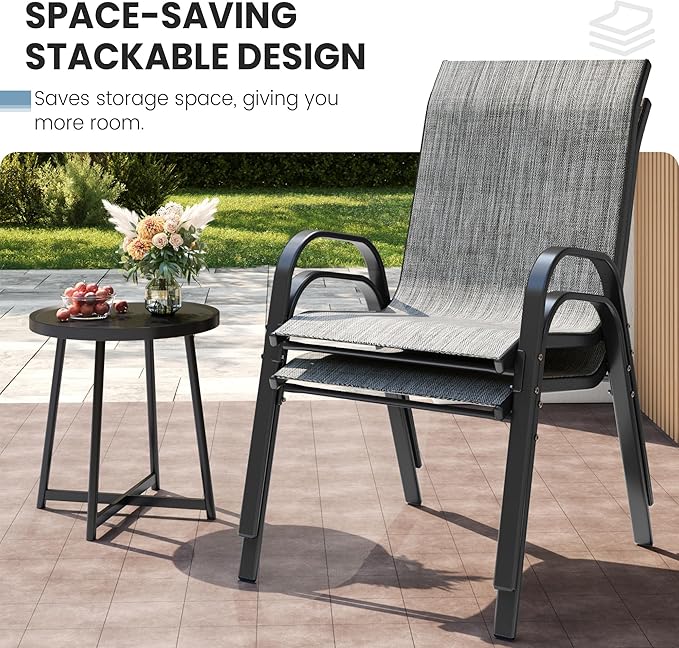 Patio Dining Chairs Set of 8, Outdoor High Stacking Chairs，Breathable Seat - Image 6