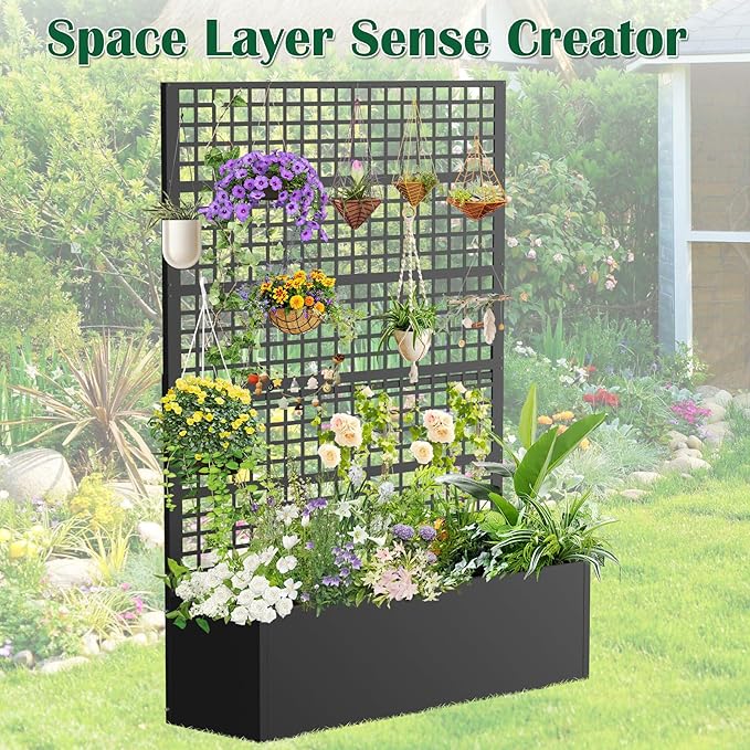 Metal Planter Box with Trellis 47" L x 16" W x 72" H, Raised Garden Bed with - Image 5