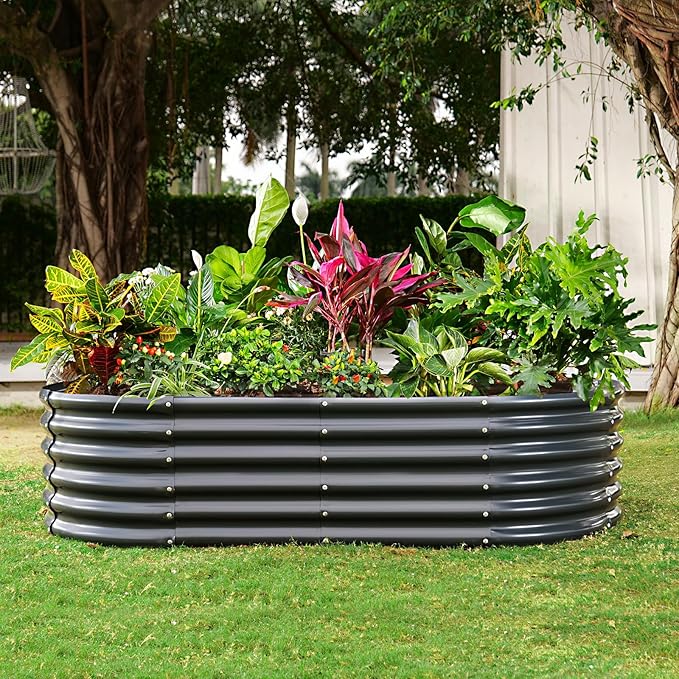 Land Guard Galvanized Metal Raised Garden Bed Kit, Oval Gardening Box, Patio - Image 4