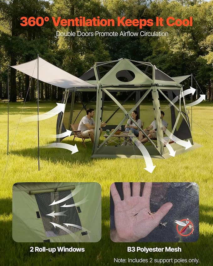 VEVOR Pop up Gazebo Screen Tent, 13 x 13 ft, 13-Sided Spherical Camping Canopy - Image 6
