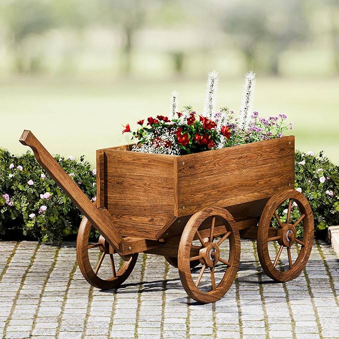 Wood Wagon Planter for Outdoor Balcony Decor - Image 7